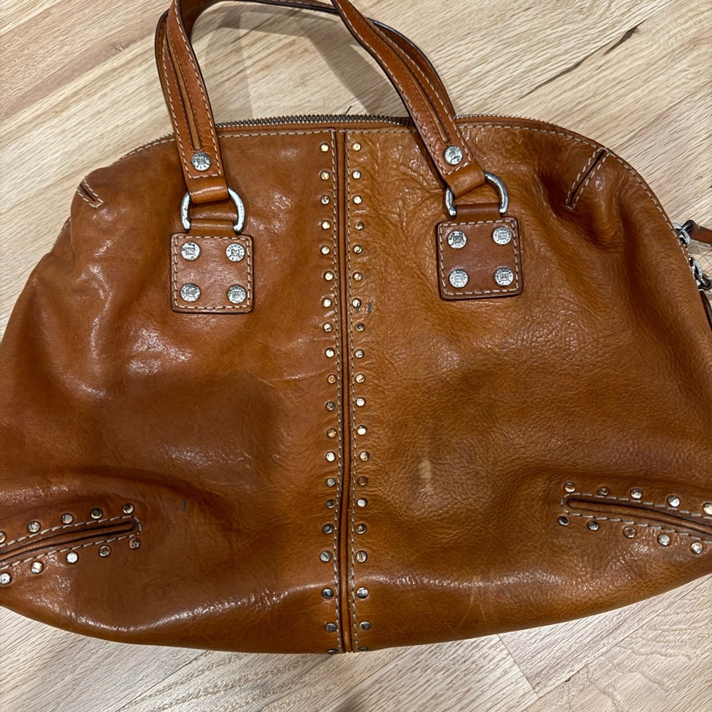 Michael Kora Astor Studded Cognac Leather Handbag